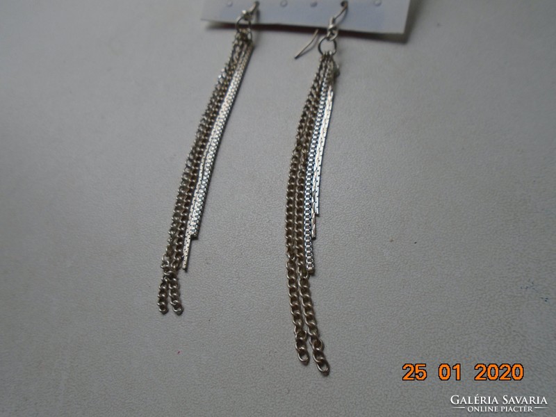 Chandelier earrings with silver colored thin chains, store tag