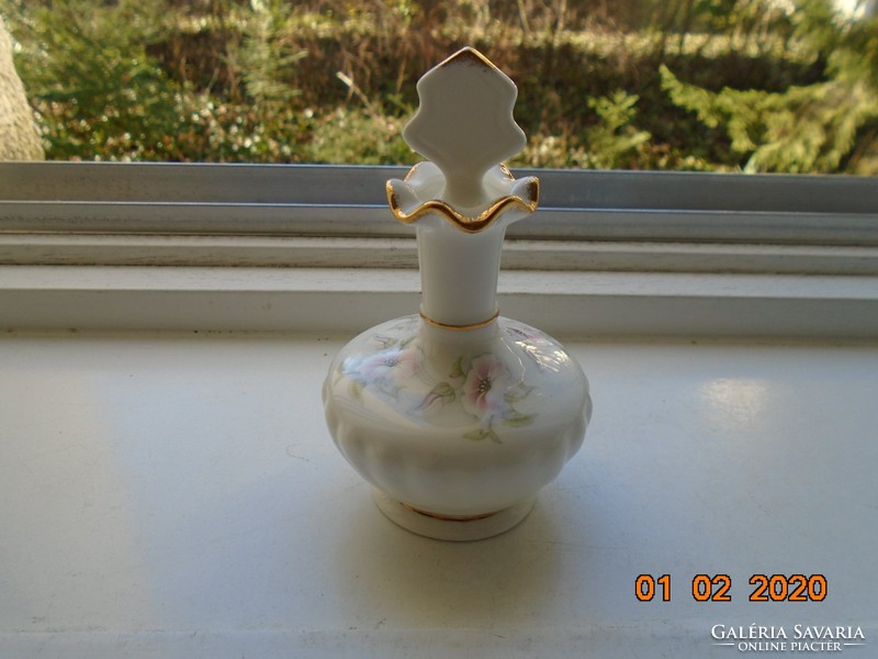 Angol SHEEZ ELEGANCE vintage virágos bordázott csavart pipere porcelán palack díszes dugóval