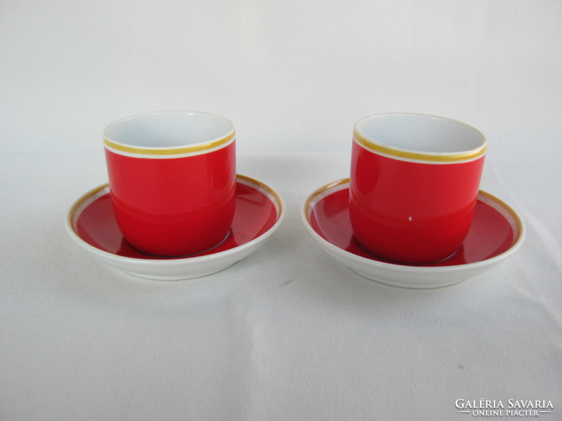 Hollóházi porcelán piros kávés csésze pár