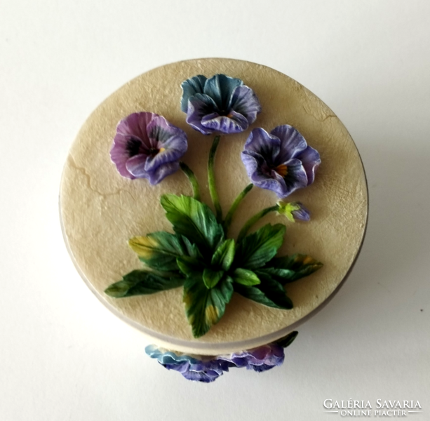 Beautiful alabaster jewelry box with carved pansies