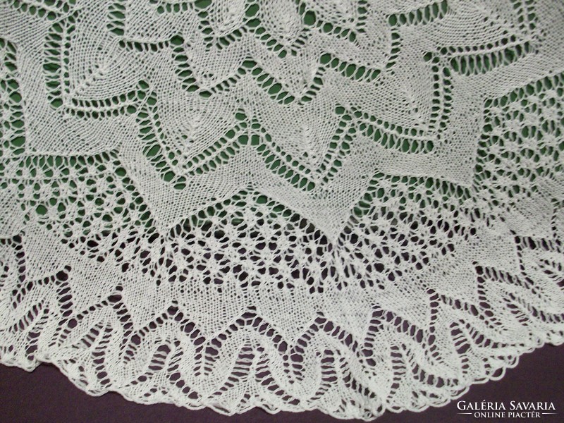 Beautiful needlework: large knitted lace tablecloth 113 cm