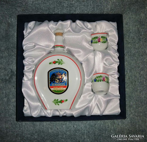 Hollóház porcelain police police csongrád county bottle with brandy set in gift box