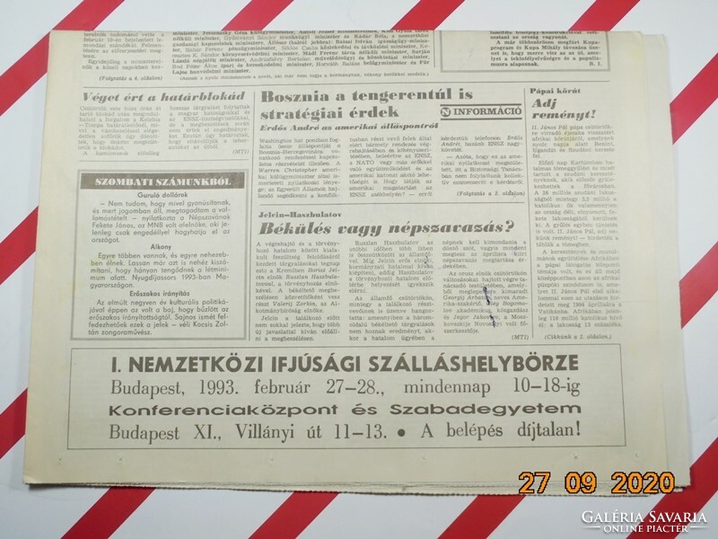 Old retro newspaper - vernacular - February 12, 1993 - The newspaper of the Hungarian trade unions