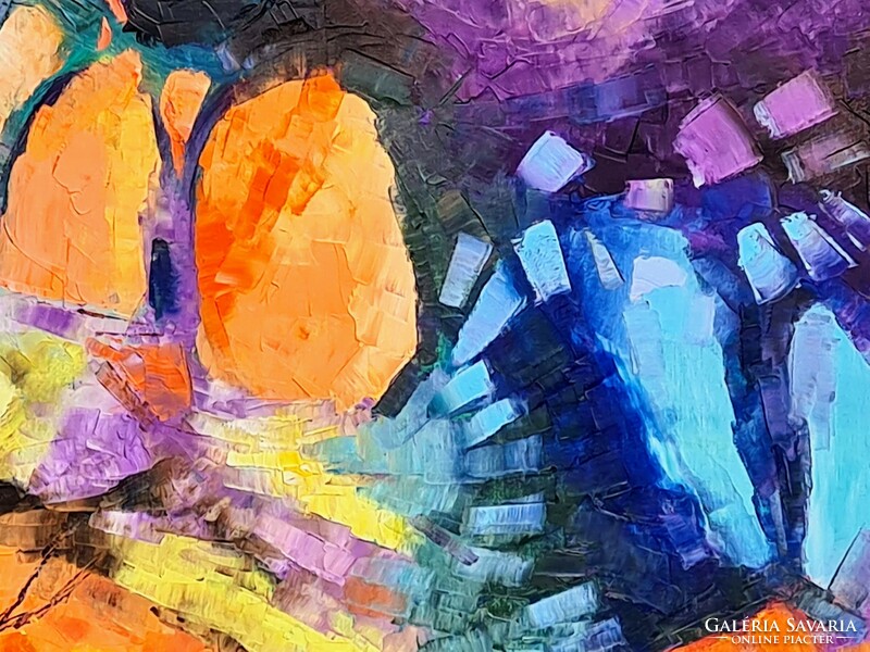 Óvatos léptekkel, 120x120cm,  Simon Tünde olajfestmény