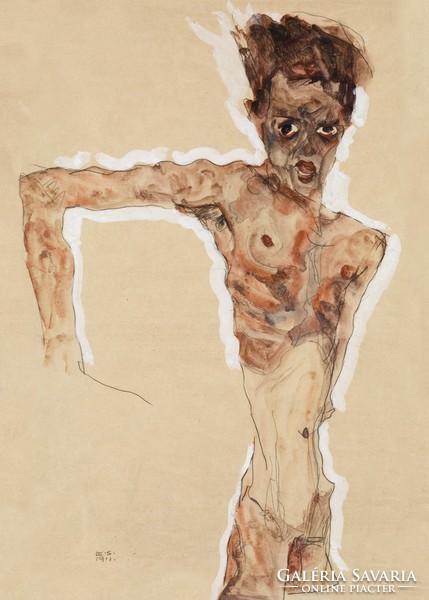 Egon Schiele - Férfiakt. Önarckép - reprint