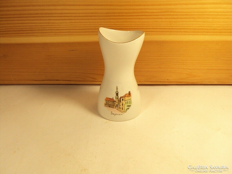 Retro old marked painted porcelain vase Sopron souvenir, souvenir aquincum from the 1970s