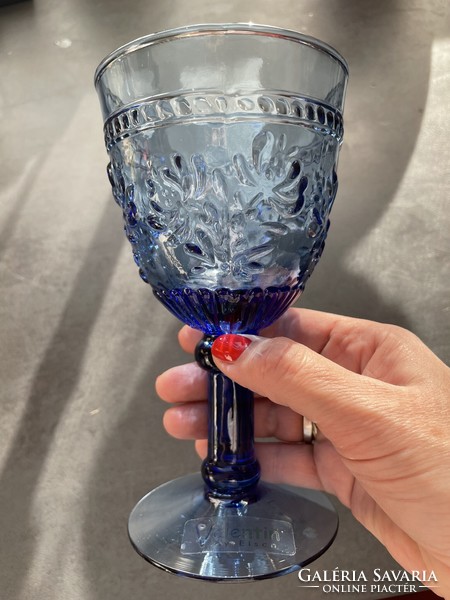 Beautiful blue glass stemmed glass, vintage goblet