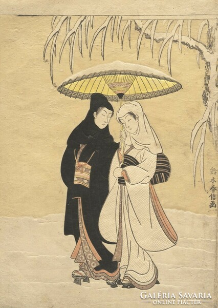 Suzuki harunobu - lovers walk in the snow - canvas reprint