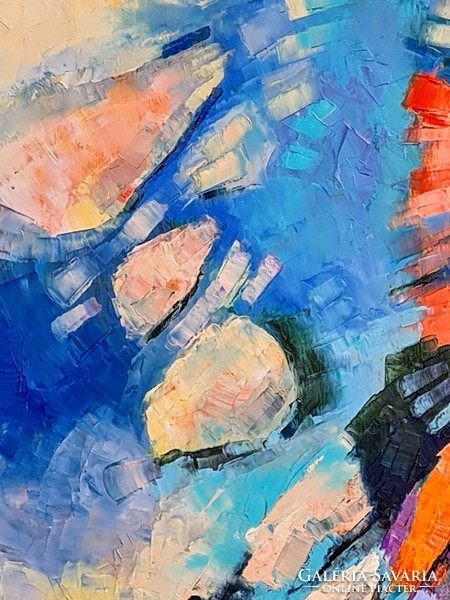 Óvatos léptekkel, 120x120cm,  Simon Tünde olajfestmény