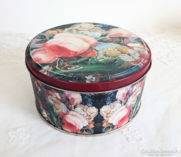 Pink butterfly biscuit metal box 7.5X14cm