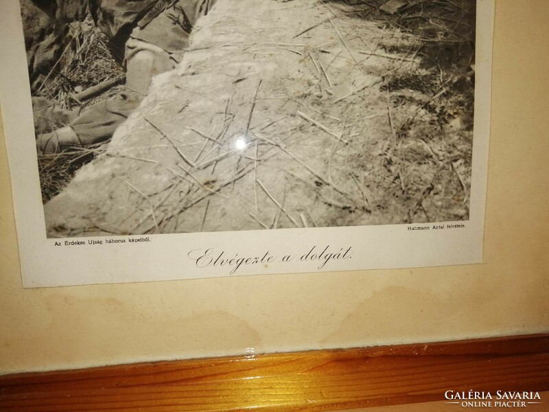Antik cc. 1920 első világháborús nyomat/litográfia keretben ( a kép egy lövészárok áldozatát muta