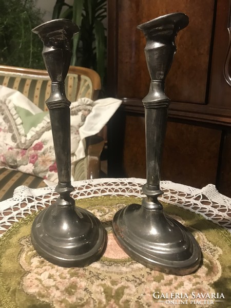 Pair of two, antique, beautiful, silver-plated candle holders