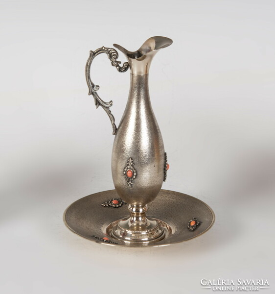 Silver with a small pouring saucer - decorated with yellow stones