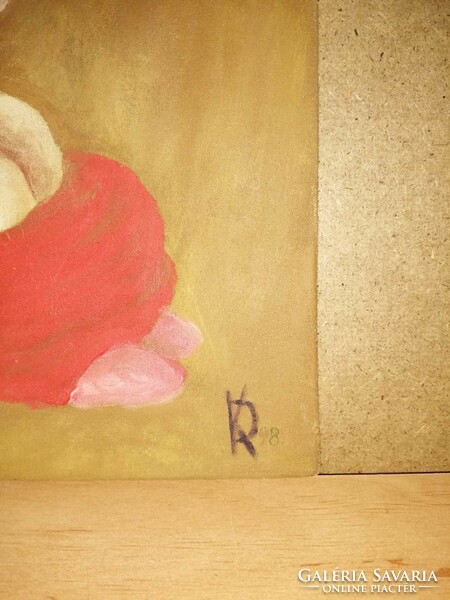 Tündéri régi festmény mosolygó pisilős kislány keret nélkül 29,5*34,5 cm