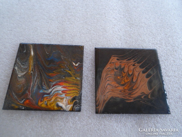 2 wonderful abstract fire enamel pictures - miniature paintings