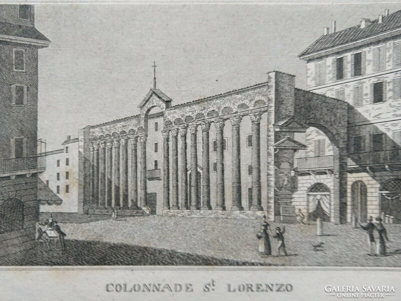 Milano colonnade st.Lorenzo. Original woodcut ca. 1843