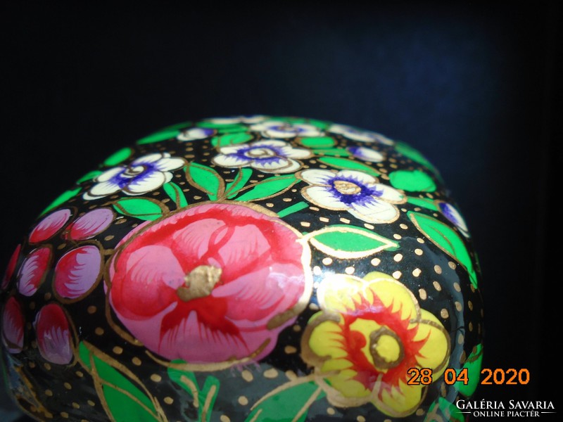 KASHMIR Kézzel festett, aranyozott virágos, papírmasé lakk ékszeres doboz