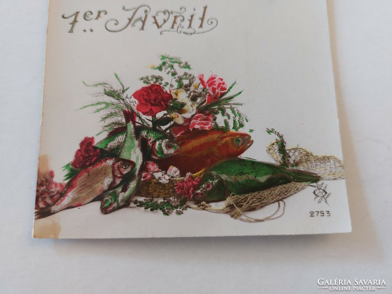 Régi képeslap levelezőlap április 1 halak tájkép