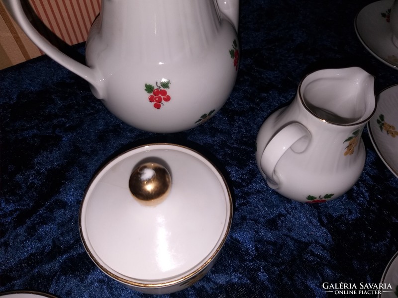 HENNEBERG német porcelán 6 személyes kávéskészlet ribizli mintás mokkás készlet