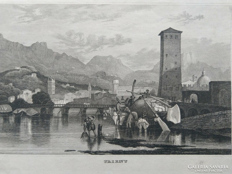 Trento in South Tyrol. Original woodcut ca. 1843
