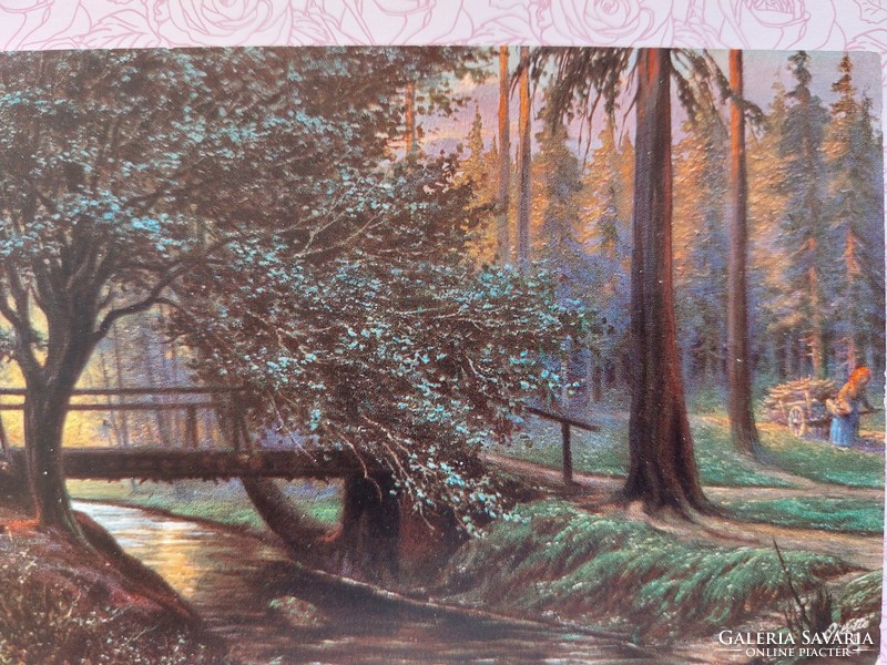 Old postcard 1912 postcard landscape forest stream