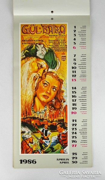 0T084 Mozifilm plakát naptár az 1930-40-es évekből