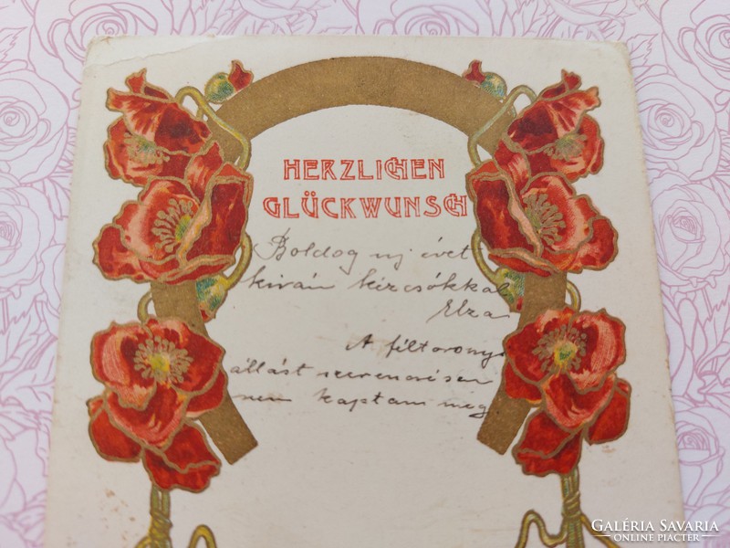 Régi képeslap 1905 virágos levelezőlap pipacs