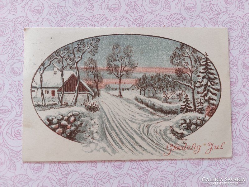 Old Christmas postcard 1933 postcard snowy landscape