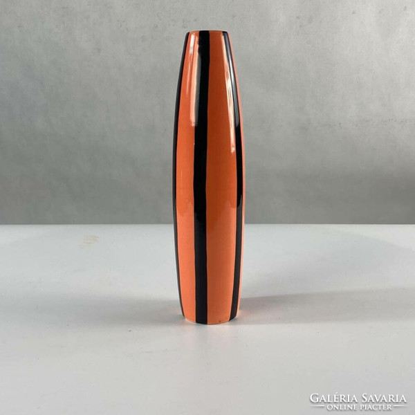 Retro salmon & black striped hand painted vase
