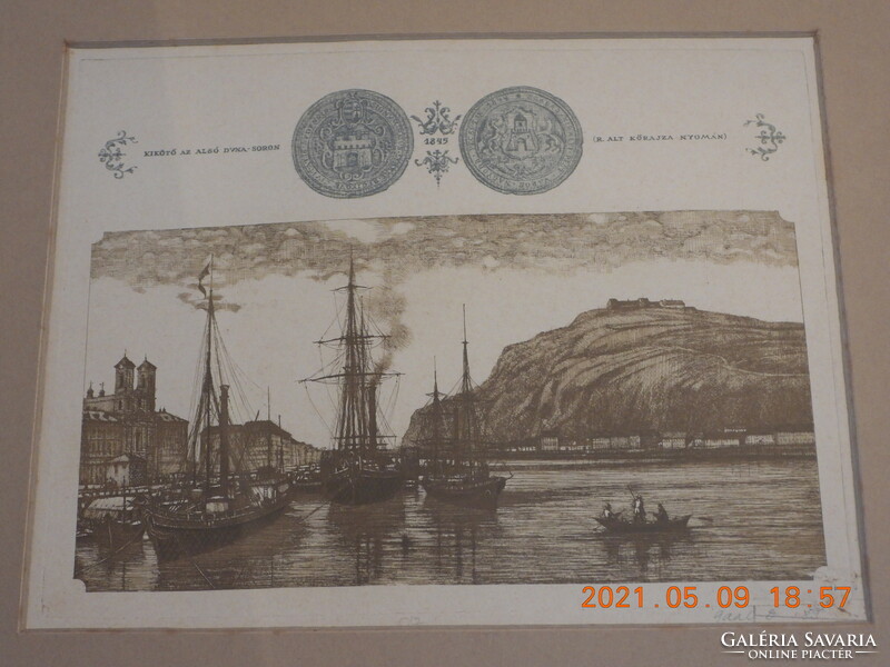 Gaál Domokos - Kikötő az Alsó - Duna soron 1845 című rézkarca