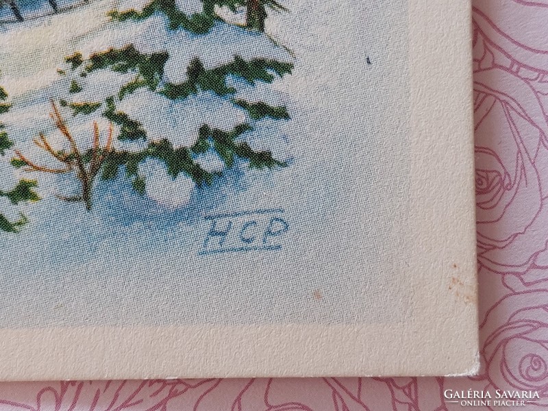 Régi karácsonyi képeslap 1962 levelezőlap havas táj