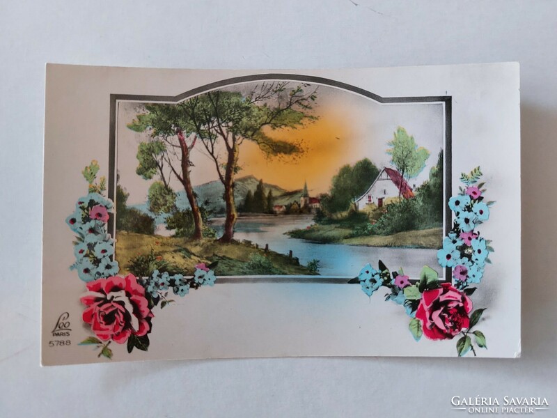 Old postcard postcard landscape flower