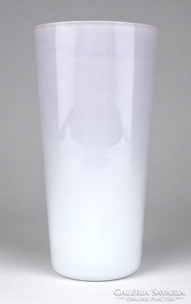 1M066 Régi hibátlan állapotú rétegelt tejüveg pohár üveg váza 15 cm