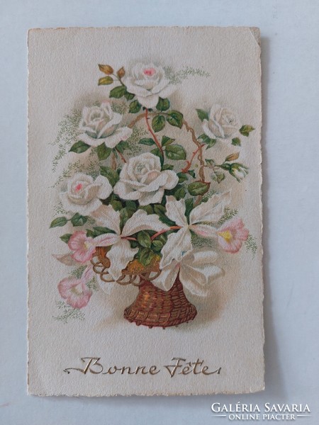 Old floral postcard postcard white rose orchid in basket