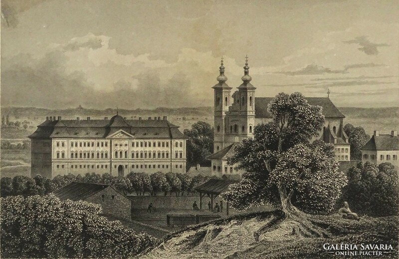 1M208 Ludwig Rohbock (1820-1883) : "A püspök palotája Nagyváradon" antik acélmetszet