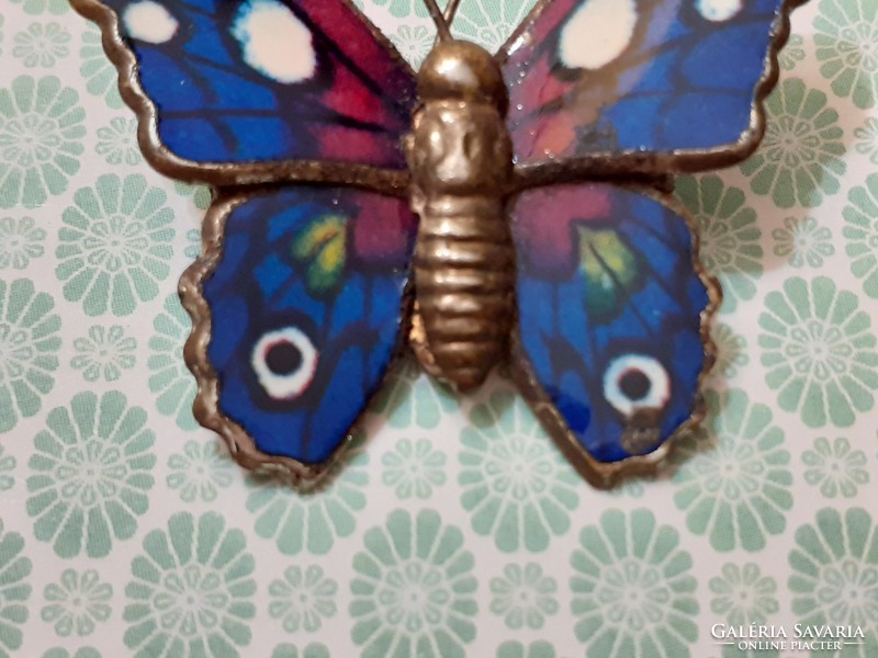 Retro enamel brooch with butterfly shaped badge