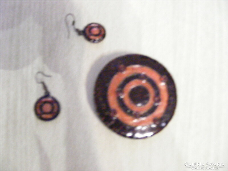 Work of applied art, fire enamel pendant and earrings