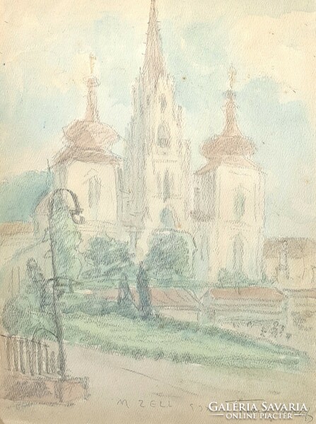 The Máriacelli church - watercolor by Adolf Tikáts from 1935 - Christian pilgrimage site