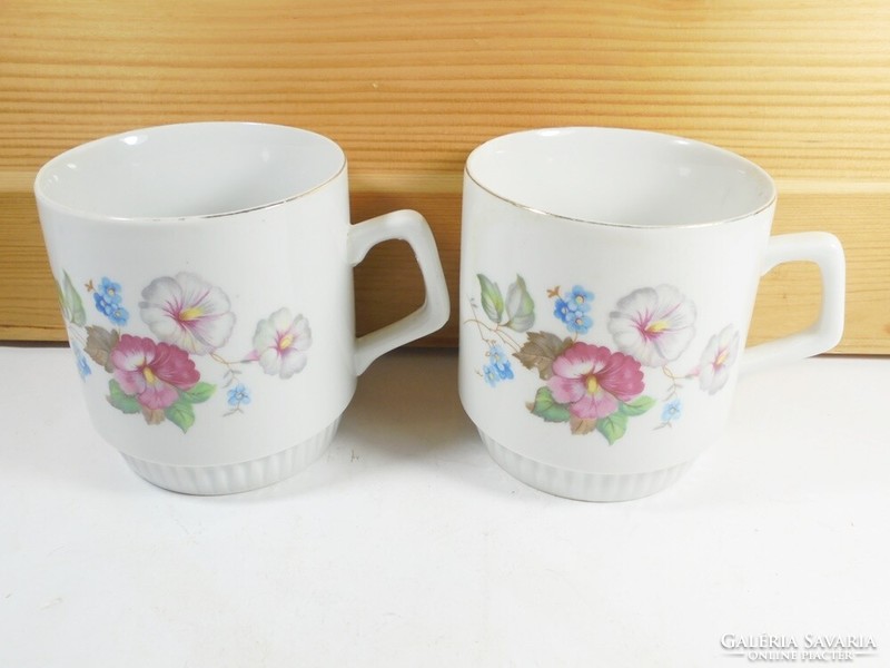 Retro old marked Zsolnay porcelain mug with floral pattern 2 pcs