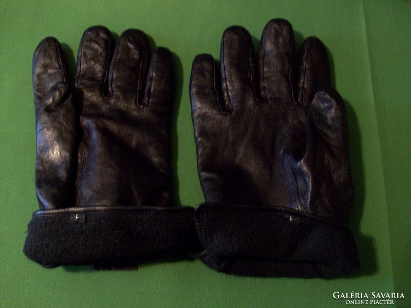 Black men's leather gloves with fleece lining, size L