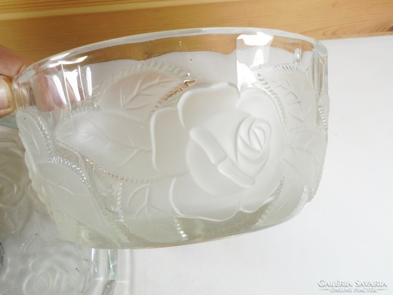 Old retro glass bowl with lid sugar holder rose flower pattern 1980s