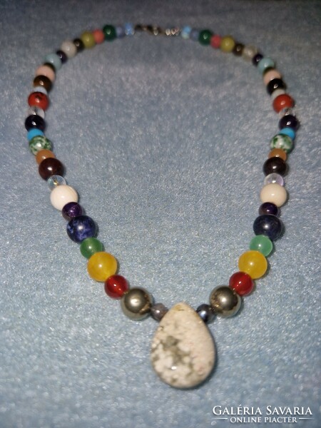 Multi chakra necklace with ocean jasper and many many precious stones - many many handcrafted jewelry