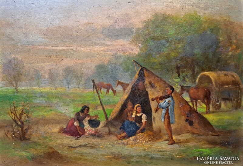 Ágoston Egerváry potemkin (1858-1930): campers (oil painting) antique gypsy portrait