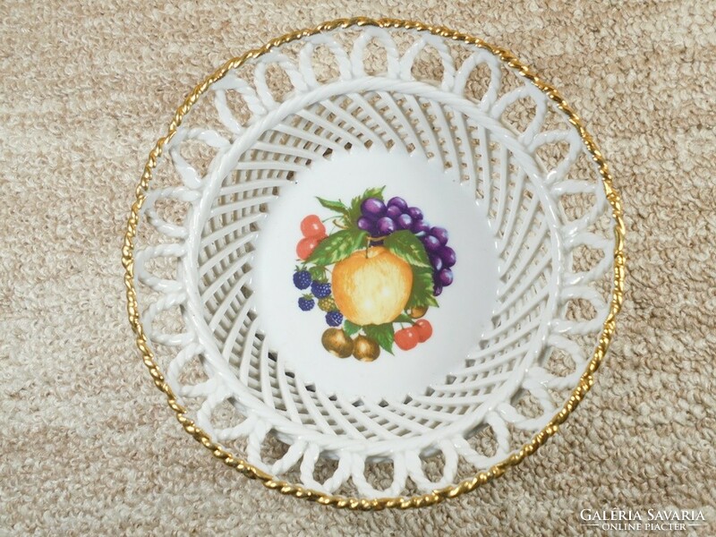 Old retro marked - porfin cluj napoca porcelain bowl plate fruit openwork pattern