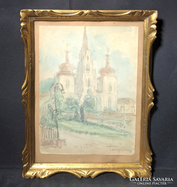 The Máriacelli church - watercolor by Adolf Tikáts from 1935 - Christian pilgrimage site