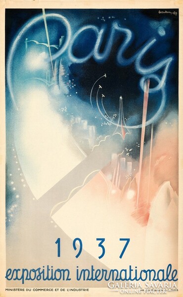 Vintage art deco world exhibition poster reprint paris france 1937 eiffel tower seine bank