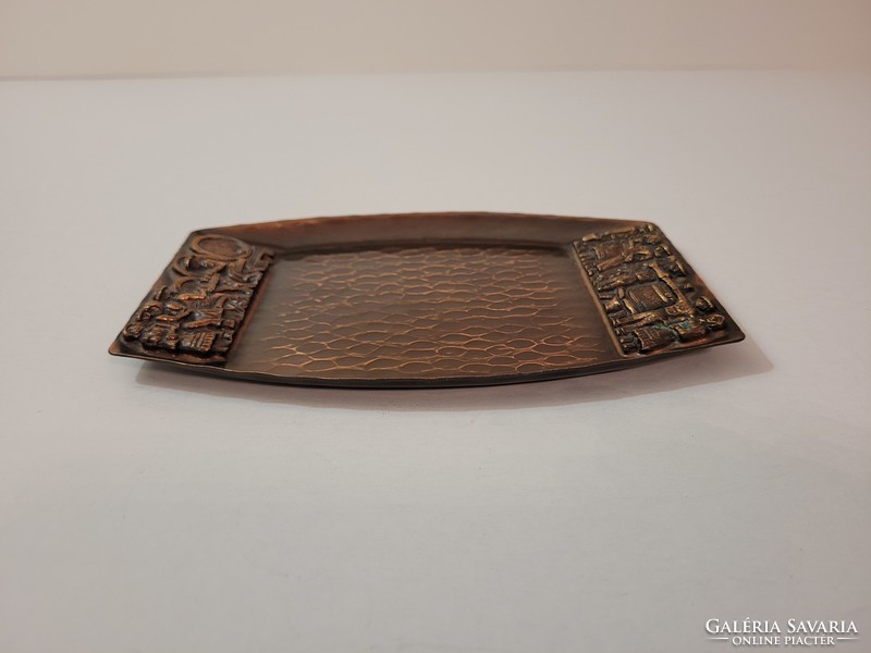 Retro old lignifer industrial copper bronze tray gallery mid century relief table decoration
