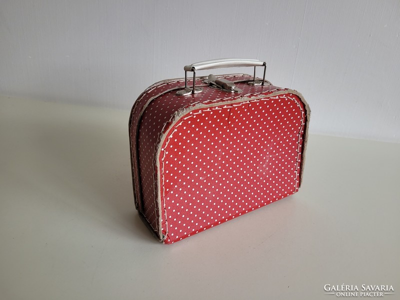 Régi retro piros pöttyös kis játék táska bőrönd