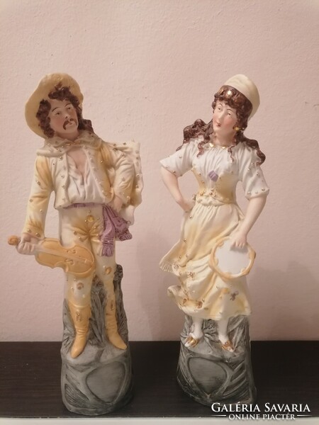 Antik Jelzett porcelán zenész pár