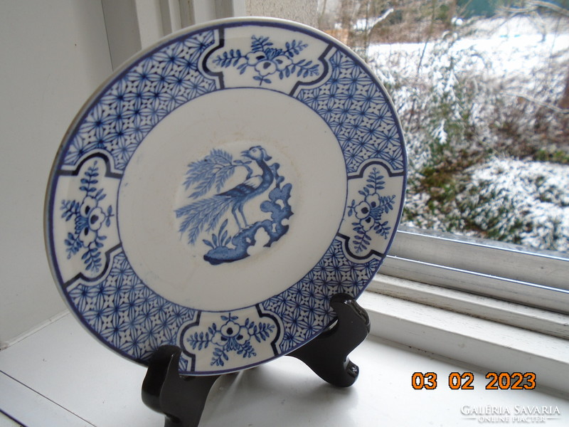 1916 Oriental blue and white peacock, leafy, numbered tea cup coaster from woods&sons with yuan pattern